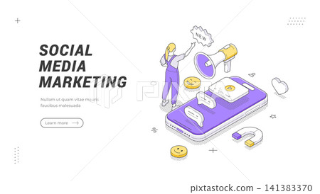 Social Media Marketing Strategy Isometric Vector Illustration for Digital Promotion Banner Template Social Media Marketing Strategy Isometric Vector Illustration for Digital Promotion Banner Template 141383370