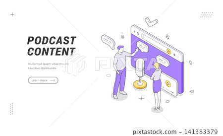 Podcast Content Creation And Audio Broadcasting Isometric Vector Illustration for a Media Banner Template Podcast Content Creation And Audio Broadcasting Isometric Vector Illustration for a Media Banner Template 141383379