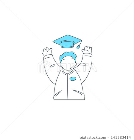 Graduation Celebration Happy Student Tossing Cap Education Vector Illustration 141383414