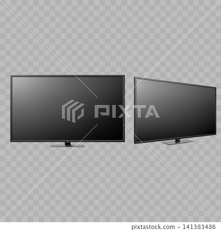 Black Flat Screen TV Monitor Mockup Vector 141383486