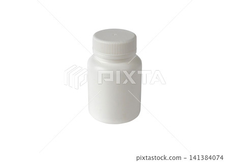 White cylindrical medicine bottle mockup isolated on white White cylindrical medicine bottle mockup isolated on white 141384074