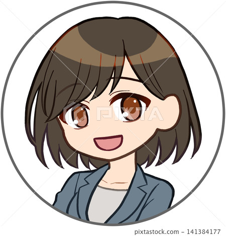 身穿西裝的微笑女孩圖示(有邊框) 身穿西裝的微笑女孩圖示(有邊框) 141384177