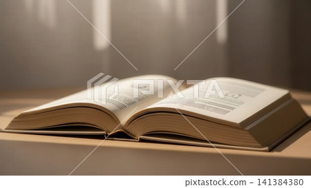 Detailed image of open book focused on text and margins Detailed image of open book focused on text and margins 141384380