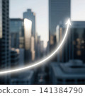 Venture progress depicted through expanding city skyline and sunrise 141384790