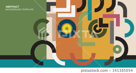 Abstract colorful geometric smile face vector illustration. Brutalist poster design template layout retro style. Abstract colorful geometric smile face vector illustration. Brutalist poster design template layout retro style. 141385054