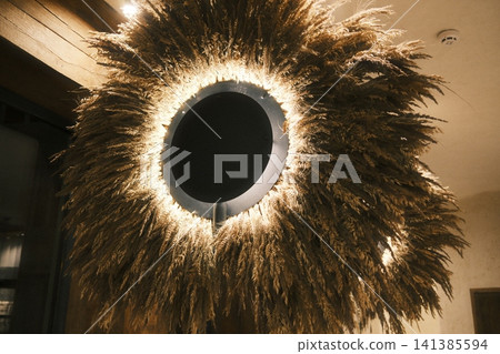 Modern Wall Sconce with Dried Pampas Grass and Backlight Modern Wall Sconce with Dried Pampas Grass and Backlight 141385594