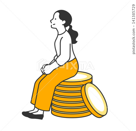 An illustration of a young woman with a positive attitude towards saving money and investing. Ideal for promoting household budget management and asset management services. An illustration of a young woman with a positive attitude towards saving money and investing. Ideal for promoting household budget management and asset management services. 141385729