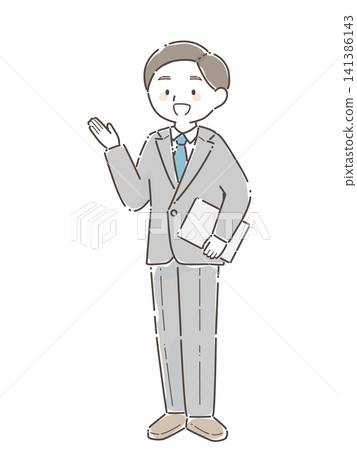 一位身穿西裝、微笑、手持文件的男士正在帶領參觀(手繪風格) 一位身穿西裝、微笑、手持文件的男士正在帶領參觀(手繪風格) 141386143