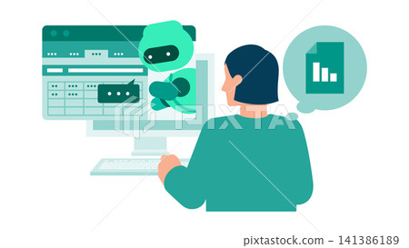 An illustration of a woman using a spreadsheet program to have an AI assistant handle data analysis and formula creation. An illustration of a woman using a spreadsheet program to have an AI assistant handle data analysis and formula creation. 141386189