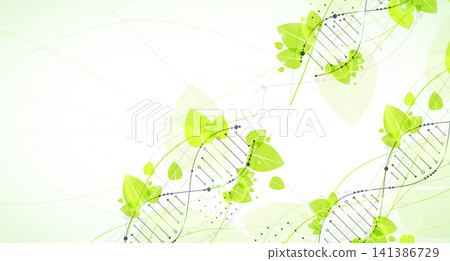 Abstract green eco DNA helix with digital plexus network and organic leaves. Vector illustration Abstract green eco DNA helix with digital plexus network and organic leaves. Vector illustration 141386729