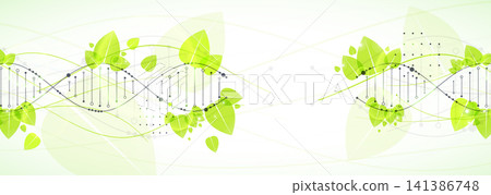 Abstract green eco DNA helix with digital plexus network and organic leaves. Vector illustration Abstract green eco DNA helix with digital plexus network and organic leaves. Vector illustration 141386748