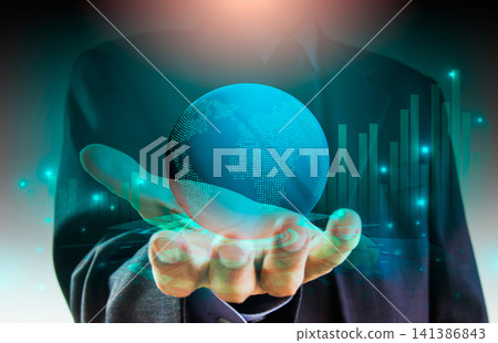 Business man on digital stock market financial indicator background. Digital business and stock market financial indicator on LED. Double exposure of business man and digital stock market financial. Business man on digital stock market financial indicator background. Digital business and stock market financial indicator on LED. Double exposure of business man and digital stock market financial. 141386843