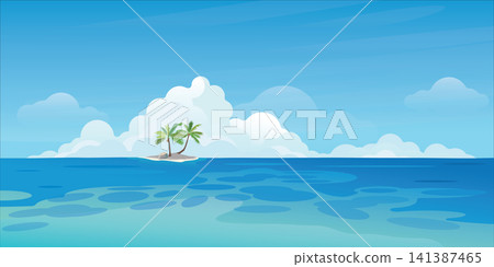 Small tropical island with palm trees in the ocean flat design. Travel concept vector illustration background. Small tropical island with palm trees in the ocean flat design. Travel concept vector illustration background. 141387465