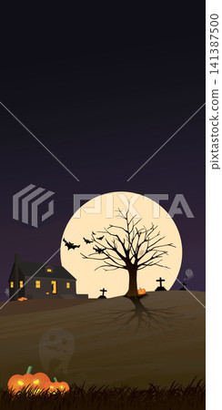 Rural landscape Halloween night vector illusrtration have blank space for wording advertisement and the dark sky. Rural landscape Halloween night vector illusrtration have blank space for wording advertisement and the dark sky. 141387500
