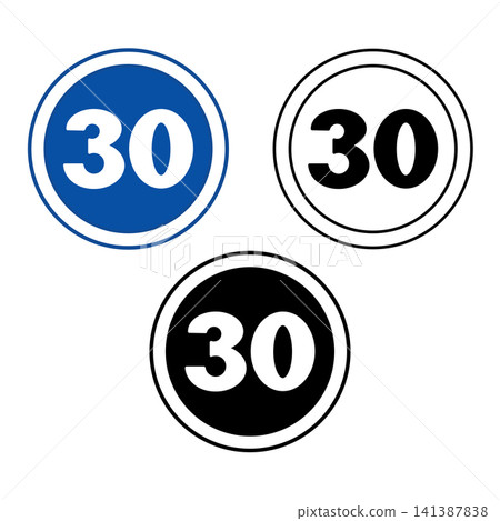 Warning Round Road Signs. Blue, Black, and White Vector Icons Warning Round Road Signs. Blue, Black, and White Vector Icons 141387838
