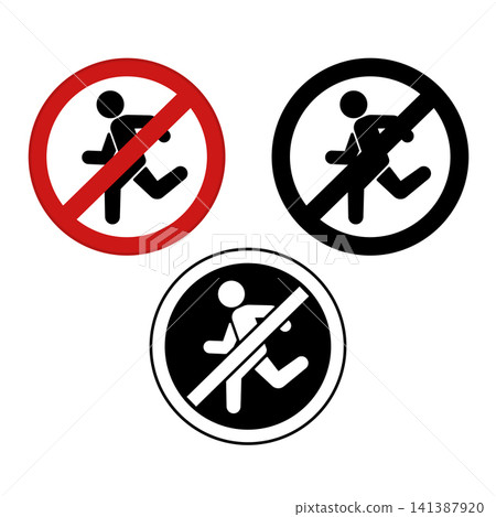 Stop Do Not Run Signs. Prohibitory Road Signs. Red, Black, and White Vector Icons Stop Do Not Run Signs. Prohibitory Road Signs. Red, Black, and White Vector Icons 141387920
