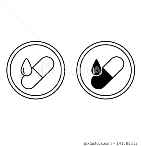 High Potency Vitamin E Icons. Black and White Vector Icons. Vitamin Capsule and Oil Drop. Label For Packaging Of Medicines And Food Products High Potency Vitamin E Icons. Black and White Vector Icons. Vitamin Capsule and Oil Drop. Label For Packaging Of Medicines And Food Products 141388512