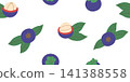 Seamless pattern with different mangosteen fruits and green leaves. Repeating pattern of purple mangosteen. Seamless background with exotic fruit mangosteen 141388558