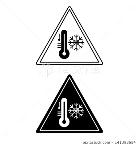 Signs of Extreme Cold. Black and White Vector Icons. Thermometer and Snowflake. Danger Warning Sign Signs of Extreme Cold. Black and White Vector Icons. Thermometer and Snowflake. Danger Warning Sign 141388684