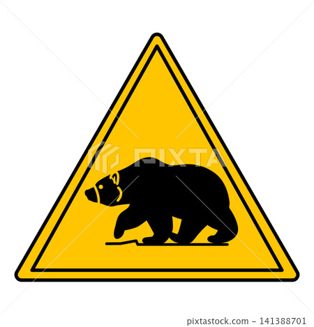 Yellow Bear Zone Sign. Vector Icon. Bears live in the Territory. Danger Warning Sign Yellow Bear Zone Sign. Vector Icon. Bears live in the Territory. Danger Warning Sign 141388701