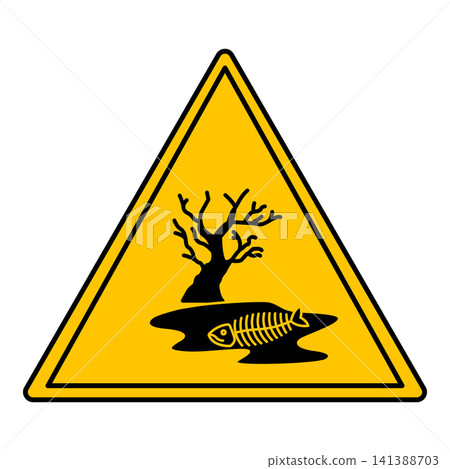 Yellow Sign Dangerous for Environment. Vector Icon. Dried Tree and Fish Skeleton in a Puddle. Environmental pollution. Danger Warning Sign Yellow Sign Dangerous for Environment. Vector Icon. Dried Tree and Fish Skeleton in a Puddle. Environmental pollution. Danger Warning Sign 141388703