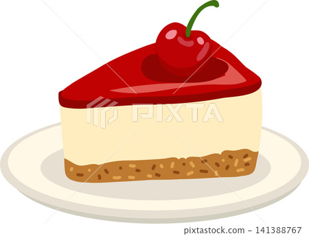 Creamy cherry cake slice with fruit topping and graham cracker crust 141388767