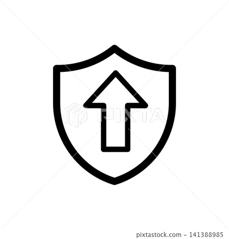 Arrow up shield icon representing upgrade security, growth defense, or upload protection. Minimalist black line symbol. Arrow up shield icon representing upgrade security, growth defense, or upload protection. Minimalist black line symbol. 141388985