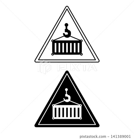 Signs of a Suspended Load. Black and White Vector Icons. Danger Warning Sign 141389001