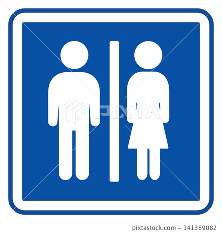 Blue Lavatory Sign. Square Road Sign. Male and Female Toilet. Vector Icons Blue Lavatory Sign. Square Road Sign. Male and Female Toilet. Vector Icons 141389082