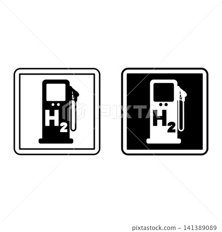 Hydrogen Station Signs. Square Road Signs. Black and White Vector Icons Hydrogen Station Signs. Square Road Signs. Black and White Vector Icons 141389089