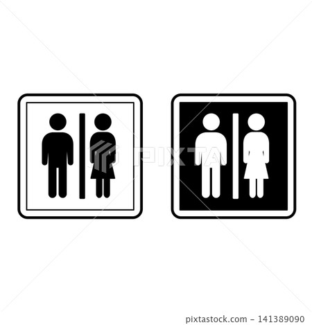 Lavatory Signs. Square Road Signs. Male and Female Toilet. Black and White Vector Icons Lavatory Signs. Square Road Signs. Male and Female Toilet. Black and White Vector Icons 141389090