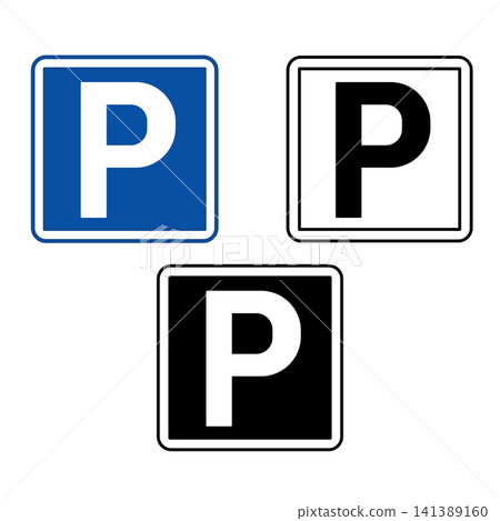 Signs Parking. Blue Square Road Signs. Shows Driver Where to Park Car. Black and White Vector Icons Signs Parking. Blue Square Road Signs. Shows Driver Where to Park Car. Black and White Vector Icons 141389160