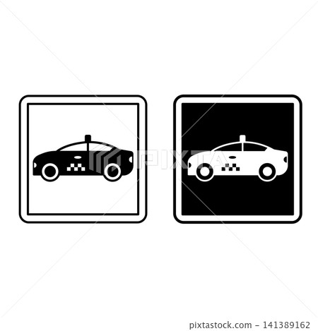 Taxi Parking Signs. Square Road Sign. Black and White Vector Icons Taxi Parking Signs. Square Road Sign. Black and White Vector Icons 141389162