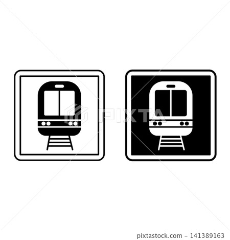 Train Station Signs. Square Road Sign. Black and White Vector Icons Train Station Signs. Square Road Sign. Black and White Vector Icons 141389163