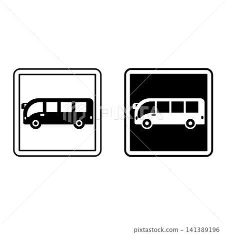 Bus Stop Signs. Square Road Sign. Black and White Vector Icons Bus Stop Signs. Square Road Sign. Black and White Vector Icons 141389196