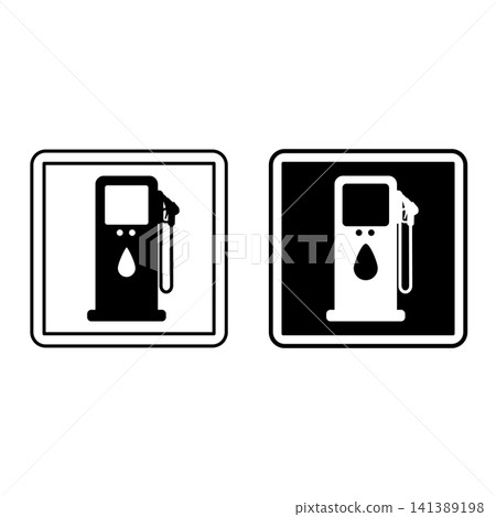 Filling Station Signs. Square Road Sign. Black and White Vector Icons 141389198