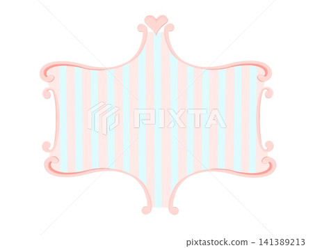 Illustration with a white background, pink and light blue vertical stripes, and a decorative border with hearts. Illustration with a white background, pink and light blue vertical stripes, and a decorative border with hearts. 141389213