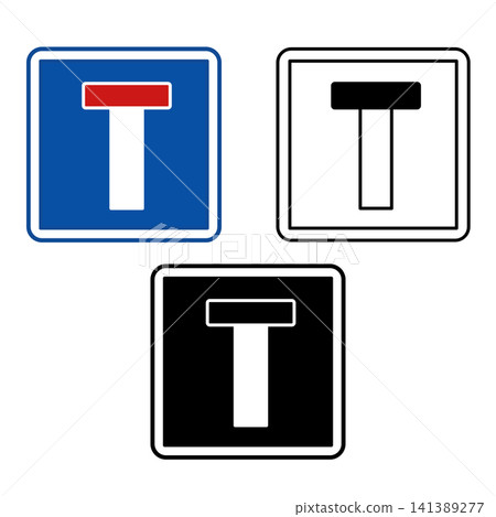 Signs Dead End Road. Blue Square Road Signs. Black and White Vector Icons 141389277