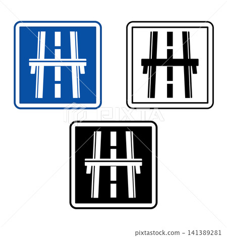 Signs Motorway. Blue Square Road Signs. Black and White Vector Icons Signs Motorway. Blue Square Road Signs. Black and White Vector Icons 141389281