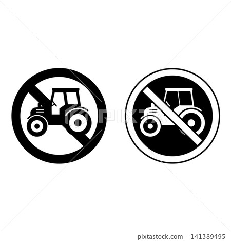 Signs Tractor Not Allowed. Prohibitory Road Signs. Black and White Vector Icons Signs Tractor Not Allowed. Prohibitory Road Signs. Black and White Vector Icons 141389495