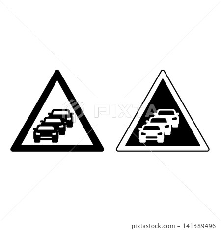 Signs Traffic Jam. Prohibitory Road Signs. Accumulation of Cars on the Road. Black and White Vector Icons Signs Traffic Jam. Prohibitory Road Signs. Accumulation of Cars on the Road. Black and White Vector Icons 141389496