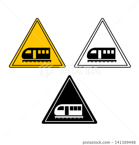 Signs Train. Warning Road Signs. Railway Station. Yellow, Black, and White Vector Icons 141389498