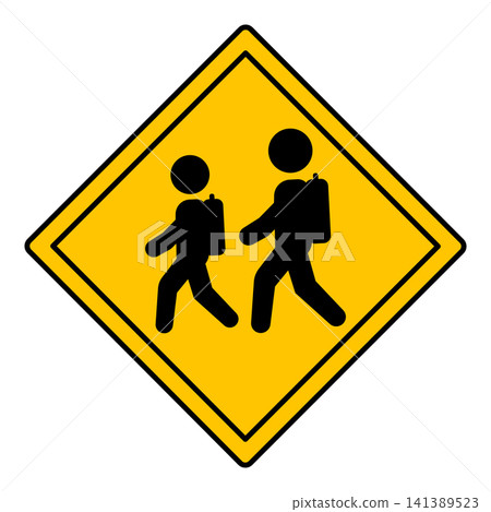 Yellow Sign Caution School Crossing. Warning Road Sign. Children Crossing Road. Vector Icon 141389523