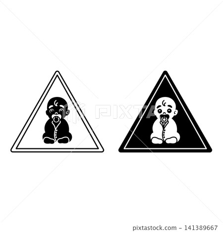 Baby On Board Signs. Warning Road Signs. Car Sticker. Black and White Vector Icons 141389667