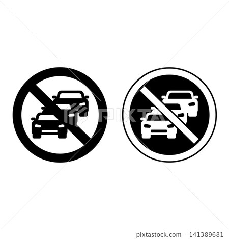 No Traffic Jam Signs. Warning Road Signs. Car Congestion on the Road. Black and White Vector Icons No Traffic Jam Signs. Warning Road Signs. Car Congestion on the Road. Black and White Vector Icons 141389681