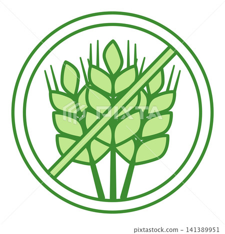 Green Label No Wheat. Vector Icon. Gluten Free Food. Organic, Allergen Free. Cat's Food Properties. Food Packaging Sticker 141389951