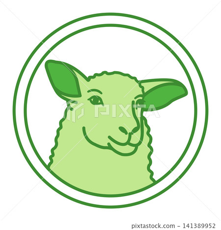 Green Lamb Label. Vector Icon. Sheep, Pet. Cat's Food Properties. Food Packaging Sticker Green Lamb Label. Vector Icon. Sheep, Pet. Cat's Food Properties. Food Packaging Sticker 141389952