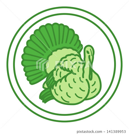 Green Turkey Label. Vector Icon. Turkey Meat Products. Cat's Food Properties. Food Packaging Sticker Green Turkey Label. Vector Icon. Turkey Meat Products. Cat's Food Properties. Food Packaging Sticker 141389953