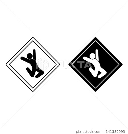 Signs Beware of Dancing People. Humorous Road Sign. Black and White Vector Icons 141389993