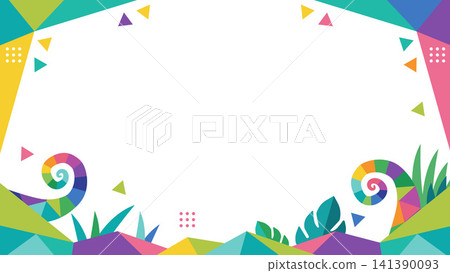 A super colorful chameleon with a swirling tail frame material, decorative frame background, 16:9 aspect ratio. A super colorful chameleon with a swirling tail frame material, decorative frame background, 16:9 aspect ratio. 141390093